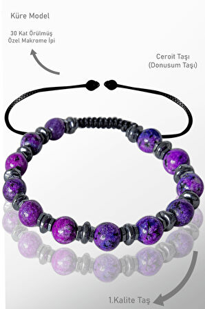 Sertifikalı Hematit - İspirto Moru Çeroit Taşı Bileklik - Ayarlamalı
