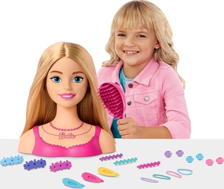 Barbie Bebek Şekillendirme Kafası, 20 Renkli Aksesuarlı Sarı Saç, Saç Şekillendirme Için Bebek Kafas