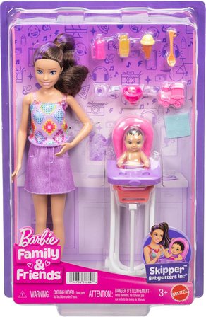 Barbie Bebek Bakıcısı Skipper Oyun Seti, Kahverengi Saçlı Yetişkin Ve Küçük Bebek, Mama Sandalyesi V