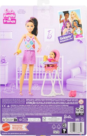 Barbie Bebek Bakıcısı Skipper Oyun Seti, Kahverengi Saçlı Yetişkin Ve Küçük Bebek, Mama Sandalyesi V