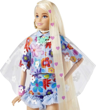 Barbie Extra - Mavi Etekli Bebek, Bükülebilen Esnek Eklemli, Hayvan Dostu Yavru Tavşan, 3 Yaş Ve Üze