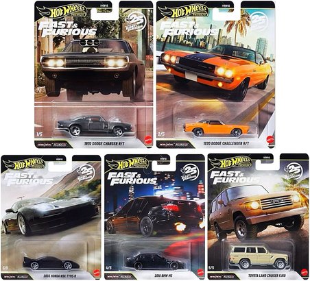Hot Wheels Premium Fast & Furious 25. Yıl 5'Li Set Bmw M5, Dodge Charger, Honda Nsx Type-R, Dodge Ch