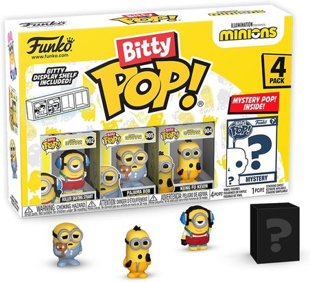 Funko Bitty Pop! Minions - Roller Skating Stuart 4Pk - Roller Skating Stuart, Pajama Bob, Kung Fu Ke