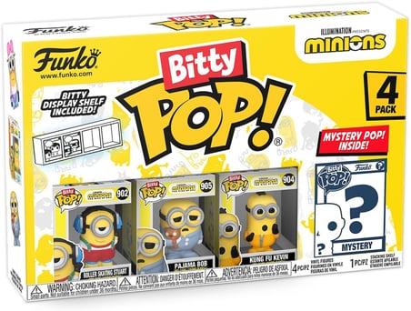 Funko Bitty Pop! Minions - Roller Skating Stuart 4Pk - Roller Skating Stuart, Pajama Bob, Kung Fu Ke
