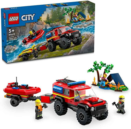 Lego City 4X4 Kurtarma Botlu İtfaiye Kamyonu 60412-5 Yaş Ve Üzeri Çocuklar Için Kamp Çadırı Ve İtfai