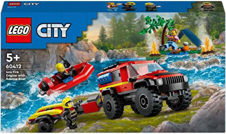 Lego City 4X4 Kurtarma Botlu İtfaiye Kamyonu 60412-5 Yaş Ve Üzeri Çocuklar Için Kamp Çadırı Ve İtfai