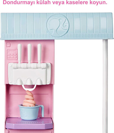 Barbie Dondurma Dükkanı Oyun Seti, 30 Cm Sarışın Bebek, 2 Kutu Oyun Hamuru, 2 Kase, 2 Külah, 3 Dekor