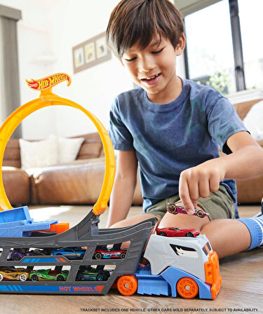 Hot Wheels Standlı Tır, 18 Araç Kapasiteli, Çemberli, Fırlatıcılı, Gck38