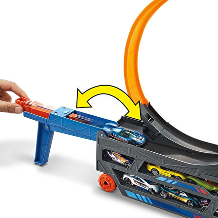 Hot Wheels Standlı Tır, 18 Araç Kapasiteli, Çemberli, Fırlatıcılı, Gck38
