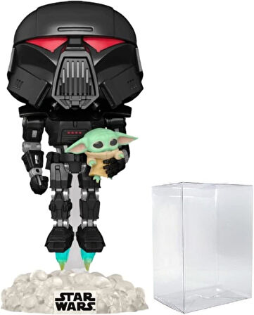 Star Wars: The Mandalorian - Dark Trooper Holding Grogu [The Child] Glow-In-The-Dark Exclusive Funko