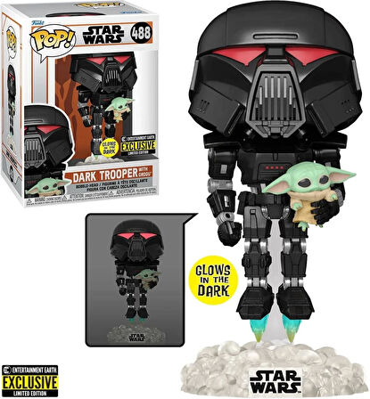 Star Wars: The Mandalorian - Dark Trooper Holding Grogu [The Child] Glow-In-The-Dark Exclusive Funko