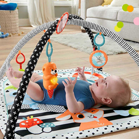 Fisher Price Neşeli Hayvanlar 3'Ü 1 Arada Jimnastik Merkezi, Bebek Oyun Minderi, Karın Üstünde Oynam