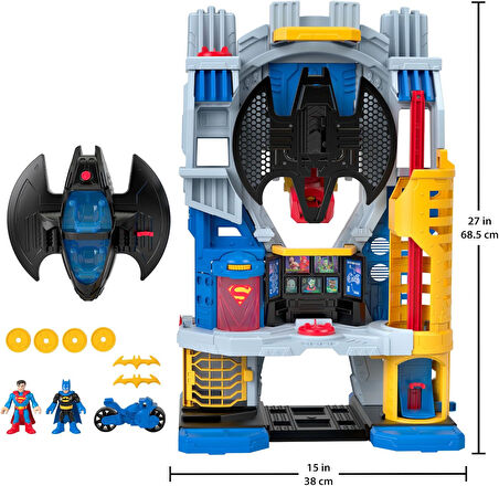Imaginext Dc Super Friends - Batman Ve Süpermen Figürleri, Batwing Uçağı Ve Itmek Için Batcycle Ile 