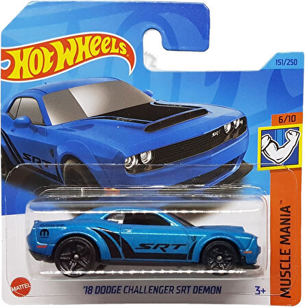 Hot Wheels - ´18 Dodge Challenger Srt Demon - Muscle Mania 6/10 - Hkj54 - Short Card - Mopar - Mavi 