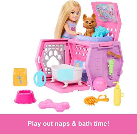 Barbie® Chelsea Köpekçiğin Taşıma Çantası Oyun Seti, 3Y+, Jdf89