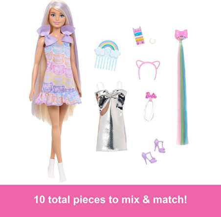 Barbie® Upuzun Muhteşem Saçlı Bebekler-Saç Tasarım Oyun Seti, 3Y+, Jct72