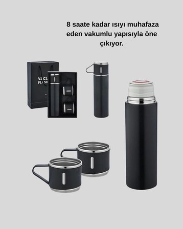 Paslanmaz Çelik 500 ml Termos Seti – 8 Saat Isı Koruma Vakumlu Sızdırmaz ve Taşınabilir
