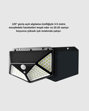 Güneş Enerjili 100 LED Dış Mekan Lamba – Hareket Sensörlü 2200mAh Bataryalı Solar Aydınlatma