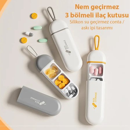 EZERE Taşınabilir 3 Bölmeli Nem Geçirmez Mini Hapİlaç Saklama Kutusu - BPA İçermez-(5775)