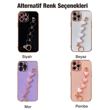 Ally iPhone  Pro .inç Kılıf Kalp Bileklik Tutuculu Lüx Silikon Askılı Kılıf-()