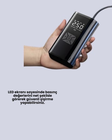 LED Fenerli ve SOS Işıklı Çok Fonksiyonlu Hava Kompresörü