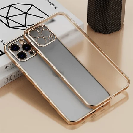 iPhone  Pro Renkli Kenar Şeffaf Kılıf Kamera Korumalı Silikon Kılıf-()