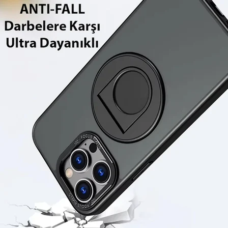 ALLY iPhone  Pro İçin Magsafe Uyumlu Yüzük Standlı Manyetik Silikon Kılıf-()