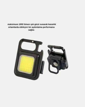 Şarjlı COB LED Anahtarlık Fener – 4 Modlu Manyetik ve Katlanabilir Standlı