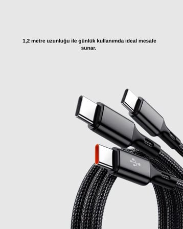 ’ü  Arada Hızlı Şarj Kablosu iOS Android Type-C Uyumlu ve Dayanıklı