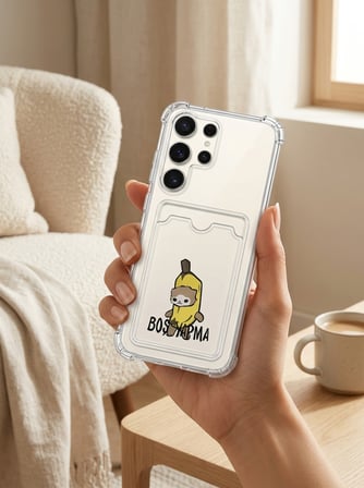 Samsung S25 FE Boş Yapma Muz Detaylı Kart Bölmeli Şeffaf Telefon Kılıfı