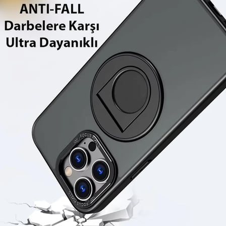 ALLY iPhone 14 Pro İçin Magsafe Uyumlu Yüzük Standlı Manyetik Silikon Kılıf-(5775)