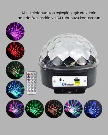 RGB LED Disko Topu Projektör – Ev Partileri Doğum Günleri ve Eğlence İçin Işık Şovu