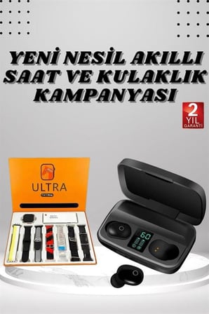Yeni Nesil Akıllı Saat ve Bluetooth Kulaklık Kampanyası Dokunmatik Kare  Kordonlu