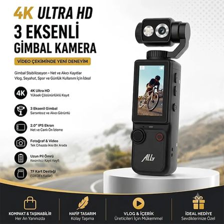 Ally Q8 PocketPro 4K Dijital Vlog Kamerası-(5775)
