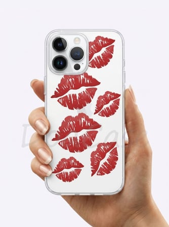 İphone 16 Pro Max Kırmızı Dudak / Öpücük Desenli Şeffaf Telefon Kılıfı