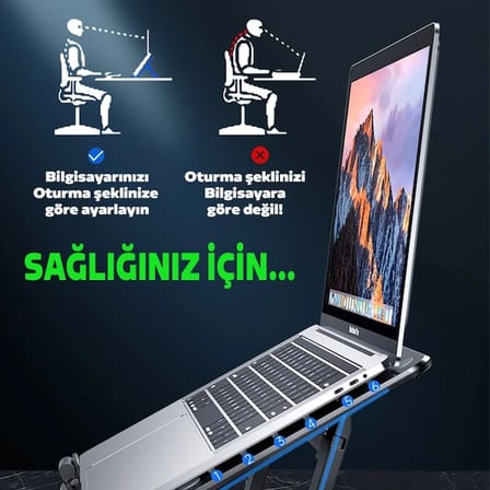 ALLY Ayarlanabilir Taban Çift Fanlı Tablet ve Laptop Soğutucu Stand-()