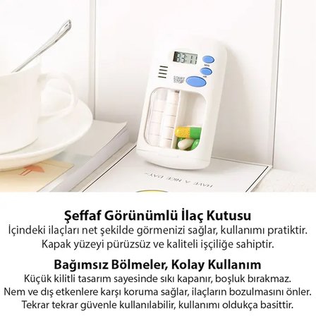 Ezere Elektronik Akıllı Zamanlayıcılı Taşınabilir Hap İlaç Kutusu - BPA İçermez-(5775)
