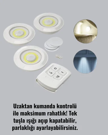 Kablosuz  Lü Spot Led Lamba Seti Uzaktan Kumandalı Enerji Tasarruflu Aydınlatma