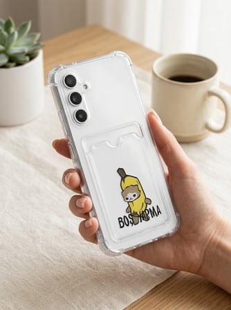 Samsung Galaxy A54 Boş Yapma Muz Detaylı Kart Bölmeli Şeffaf Telefon Kılıfı
