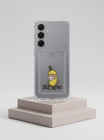 Samsung Galaxy S25 Boş Yapma Muz Detaylı Kart Bölmeli Şeffaf Telefon Kılıfı