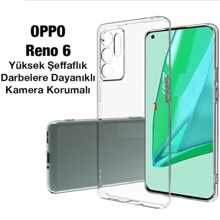 OPPO Reno 6 Kılıf Kamera Korumalı Ultra İnce Şeffaf Silikon Kılıf-(5775)