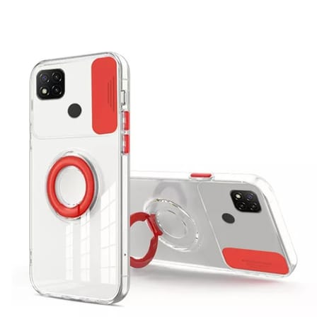 ALLY Xiaomi Redmi 9C Kılıf Sürgülü Kamera Lens Korumalı Yüzük Standlı Silikon Kılıf-(5775)