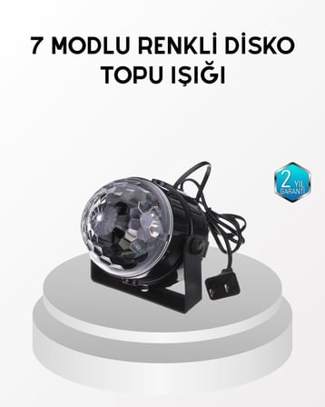 7 Renk Modlu Müzik Sensörlü Disko Topu – LED Işıklı Parti Aydınlatması