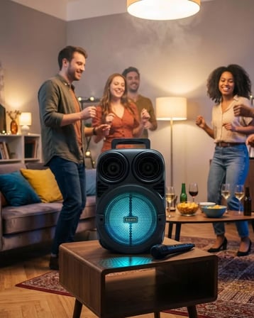 Bluetooth Taşınabilir Karaoke Hoparlör . İnç Mikrofonlu RGB Işıklı USB TF Kart Destekli