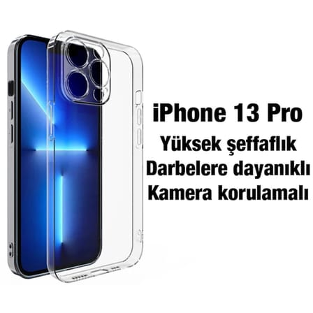 Ally iPhone 13 Pro 6.1inç Kılıf Kamera Korumalı Ultra İnce Şeffaf Silikon Kılıf-(5775)