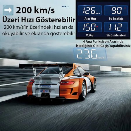 ALLY M3 HUD OBD2 Head-Up Display Dijital Hız Göstergesi E-OBD ve GPS Destekli OBD Arayüzlü - Alarmlı Ön Cam Ekran Projektör-(5775)