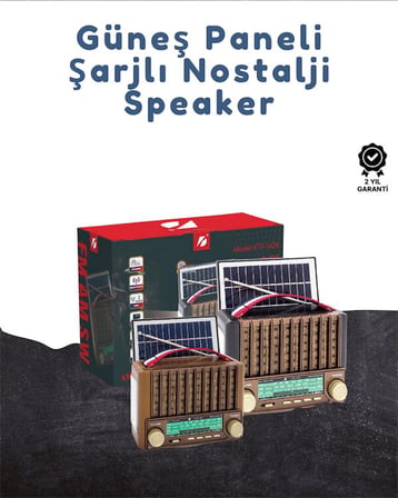 KTF- Taşınabilir Güneş Enerjili Bluetooth Radyo Hoparlör – Şarjlı Radyo MP AUX Girişli