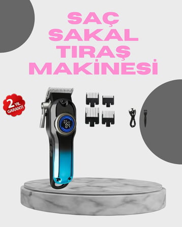 Profesyonel Saç Kesme Makinesi –  mAh Şarjlı LCD Ekranlı