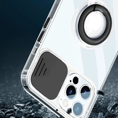 Ally iPhone  Pro Max Kılıf Sürgülü Kamera Lens Korumalı Yüzük Standlı Silikon Kılıf-()