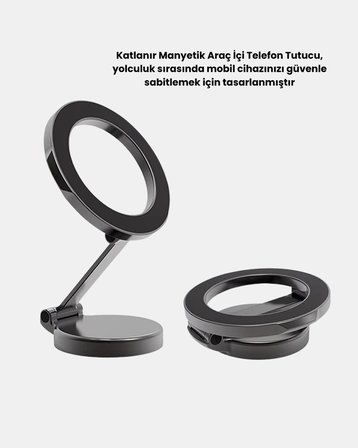 Katlanır Manyetik Araç İçi Telefon Tutucu – 360° Dönebilen MagSafe Uyumlu Güçlü Mıknatıslı Tasarım